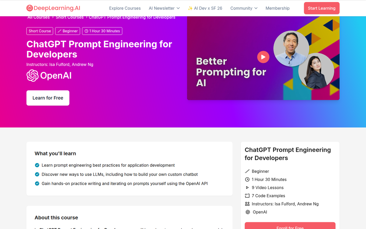    Скриншот курса по Prompt Engineering от DeepLearning.AI