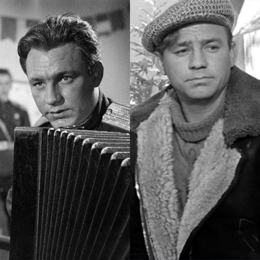 Рыбников с баяном - из фильма «Нормандия - Неман» 1960 г. В кепке - в «Девчатах», 1961 г. 