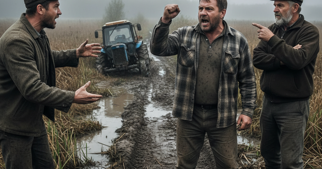 Трактор провалился в болото, а мужики спорили до драки