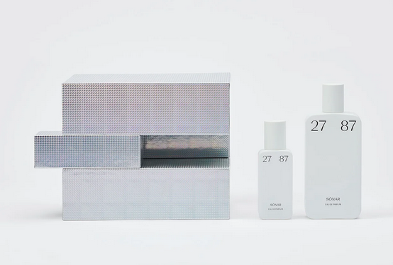 Внешний вид флаконов разного размера (27 и 87 мл) и коробки с 2787perfumes.com