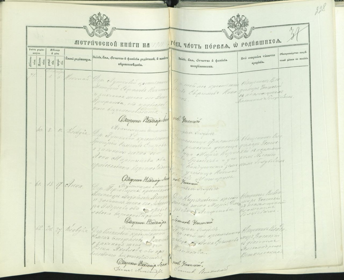 Метрика из церкви Воскресения Христова Кондушский погост. ЦГИА СПб Фонд 19 Опись 127 дело 1261