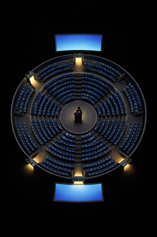 Схема расположения экрана, входов и сцены в большом зале