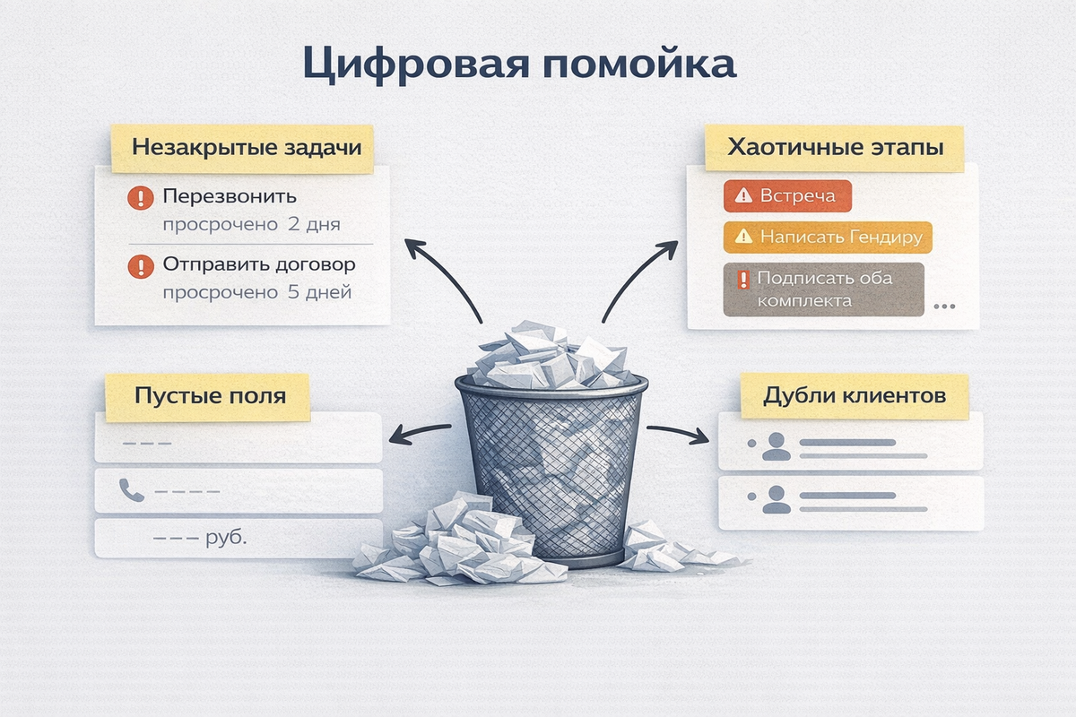 Если нет понятного процесса без CRM, то после ее внедрения система просто станет цифровой помойкой