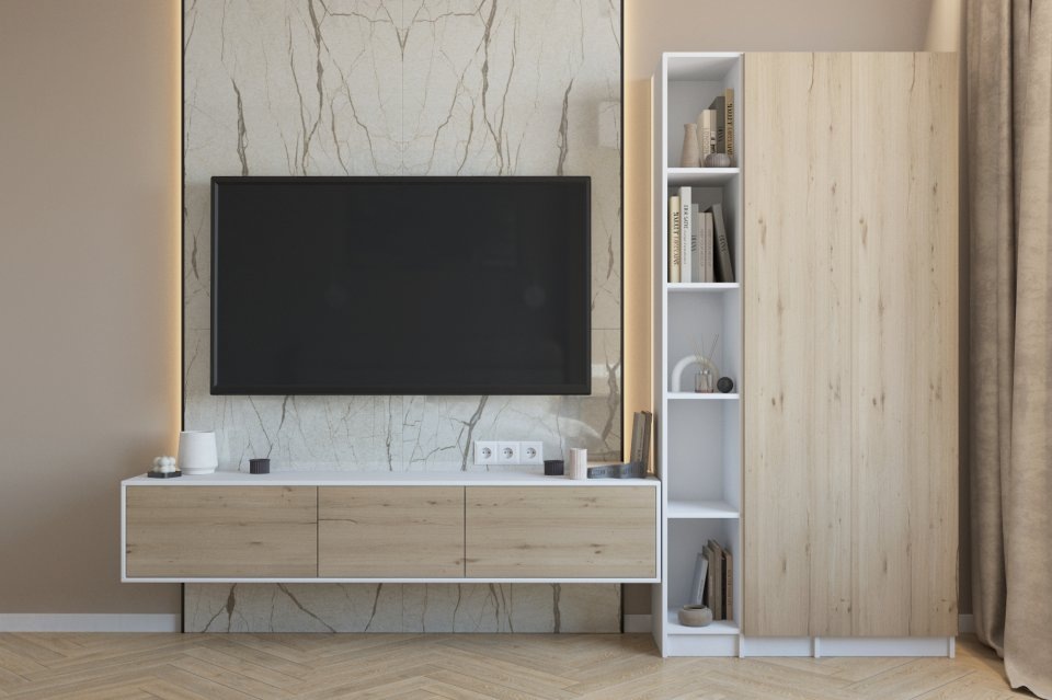 Несмотря на обилие кофейных оттенков, не типичных для светлого интерьера квартиры, линейность, поддерживаемая черными элементами, активно прослеживается.