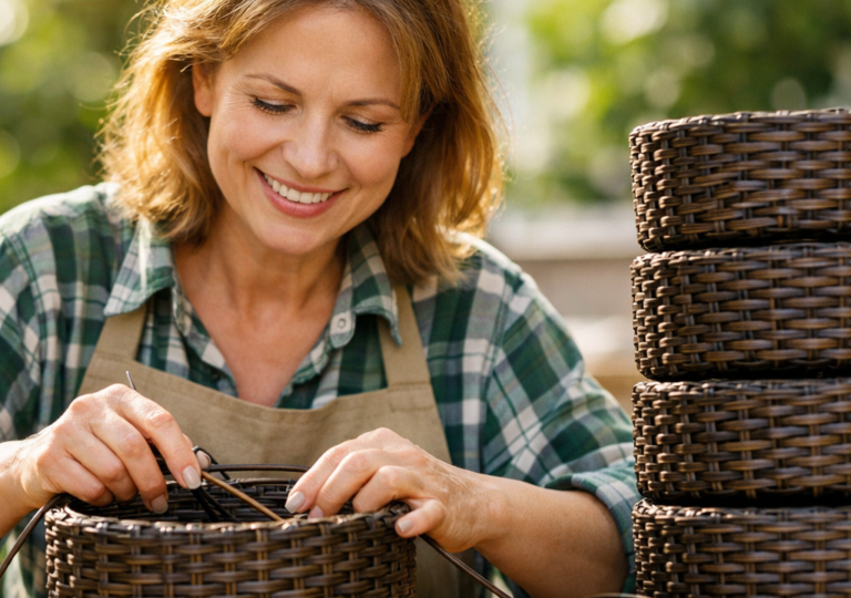Плетение кашпо из ротанга: как начинающим сделать серию одного размера