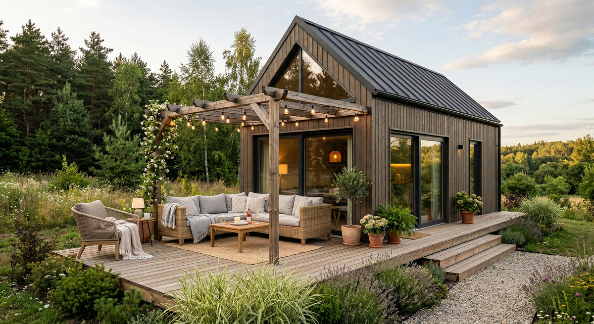 фасад BarnFrame s47 с антресолью-спальней