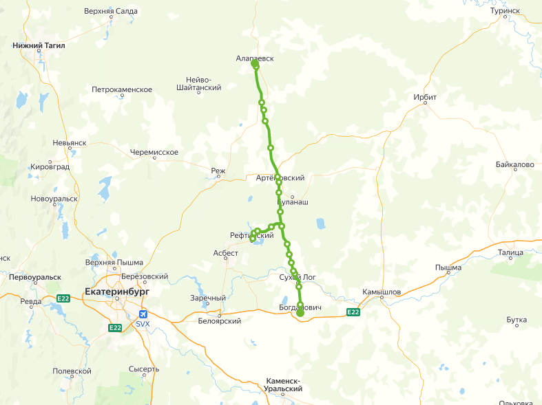 Маршрут следования отмененного электропоезда на карте