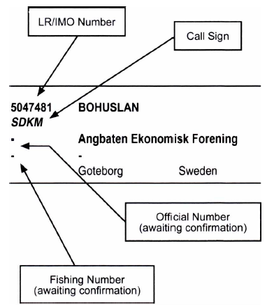 LR/IMO номер (5047481_SDKM) — уникальный постоянный идентификатор. Позывной сигнал — BOHUSLAN. Название судна — BOHUSLAN. Судовладелец — шведская компания Angbaten Ekonomisk Forening, порт приписки — Гётеборг. Официальный номер и номер рыболовного судна находятся в статусе ожидания подтверждения.