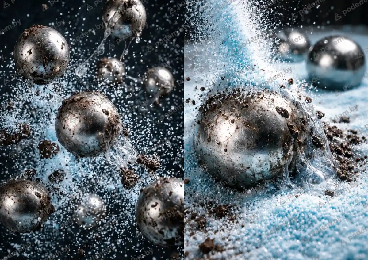 Процесс очистки дроби от жировых загрязнений.