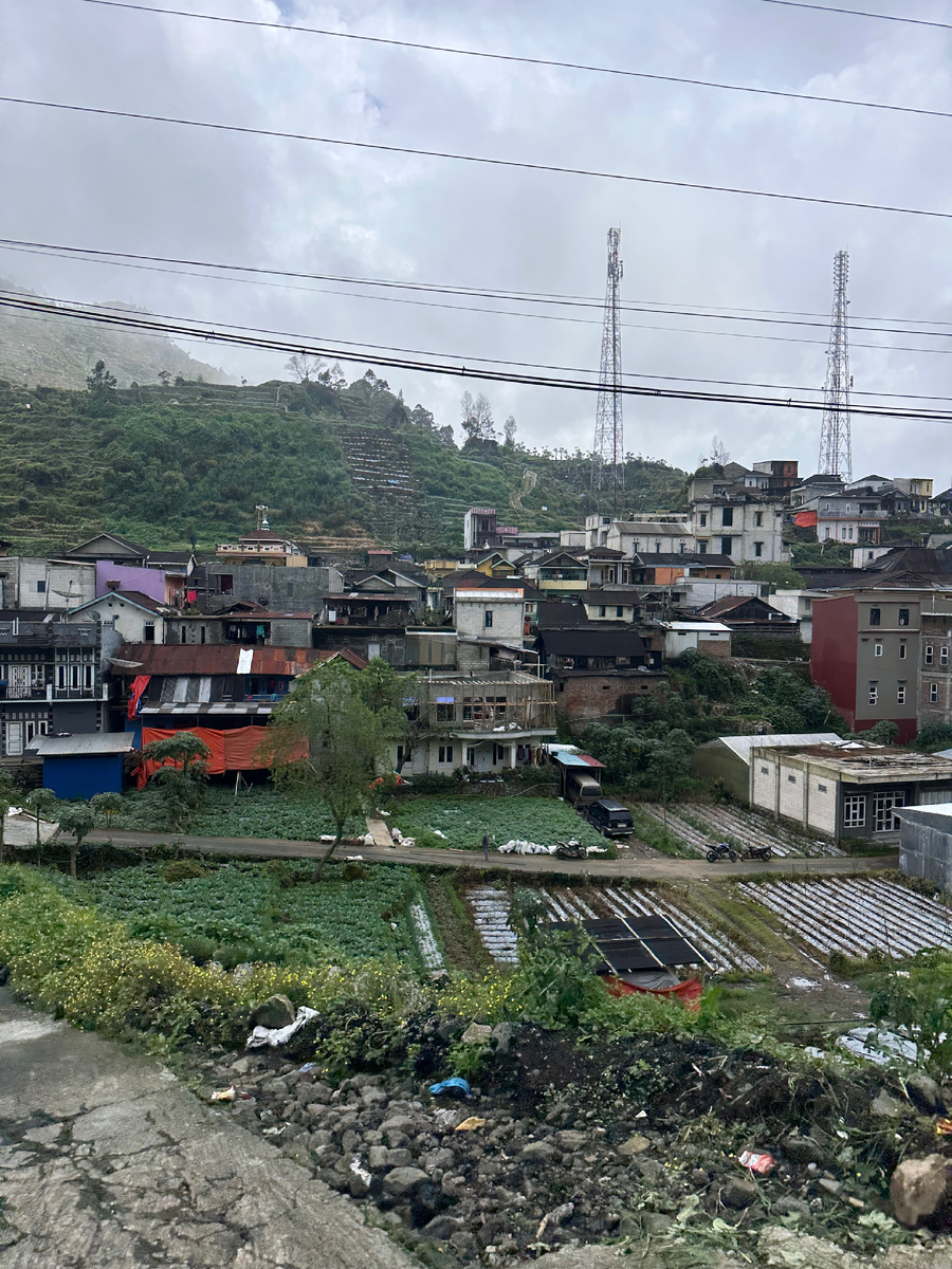 Вот так живут люди у подножия вулкана, для домов места мало, зато огороды огромные