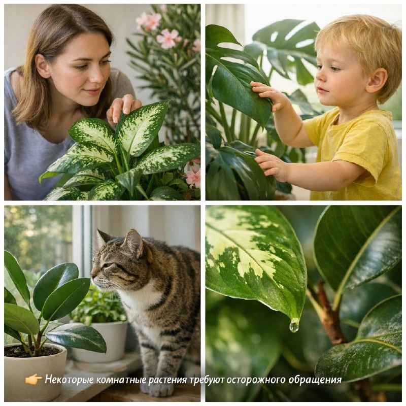 Комнатные растения создают уют, освежают пространство и делают дом «живым».
Но мало кто задумывается, что некоторые из них требуют аккуратного обращения.

Речь не о том, чтобы отказываться от зелени дома — а о понимании особенностей растений, которые нас окружают.

⸻

Почему важно знать про свои растения

Многие популярные комнатные цветы имеют сок или листья, которые могут вызывать раздражение при контакте.

Чаще всего это не опасно при обычном уходе, но может иметь значение:

• если в доме есть дети
• если есть домашние животные
• при чувствительной коже
• при случайном контакте с соком растения

Поэтому базовое понимание — это просто вопрос спокойствия и безопасности.