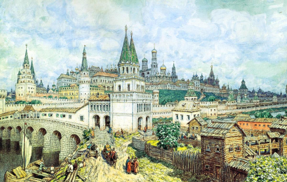 А.М.Васнецов "Всехсвятский каменный мост", 1901 г. Построен в кон. XVII в. Именно здесь находился самый известный питейный двор, куда поставляли простое вино сапожковские винозаводчики.