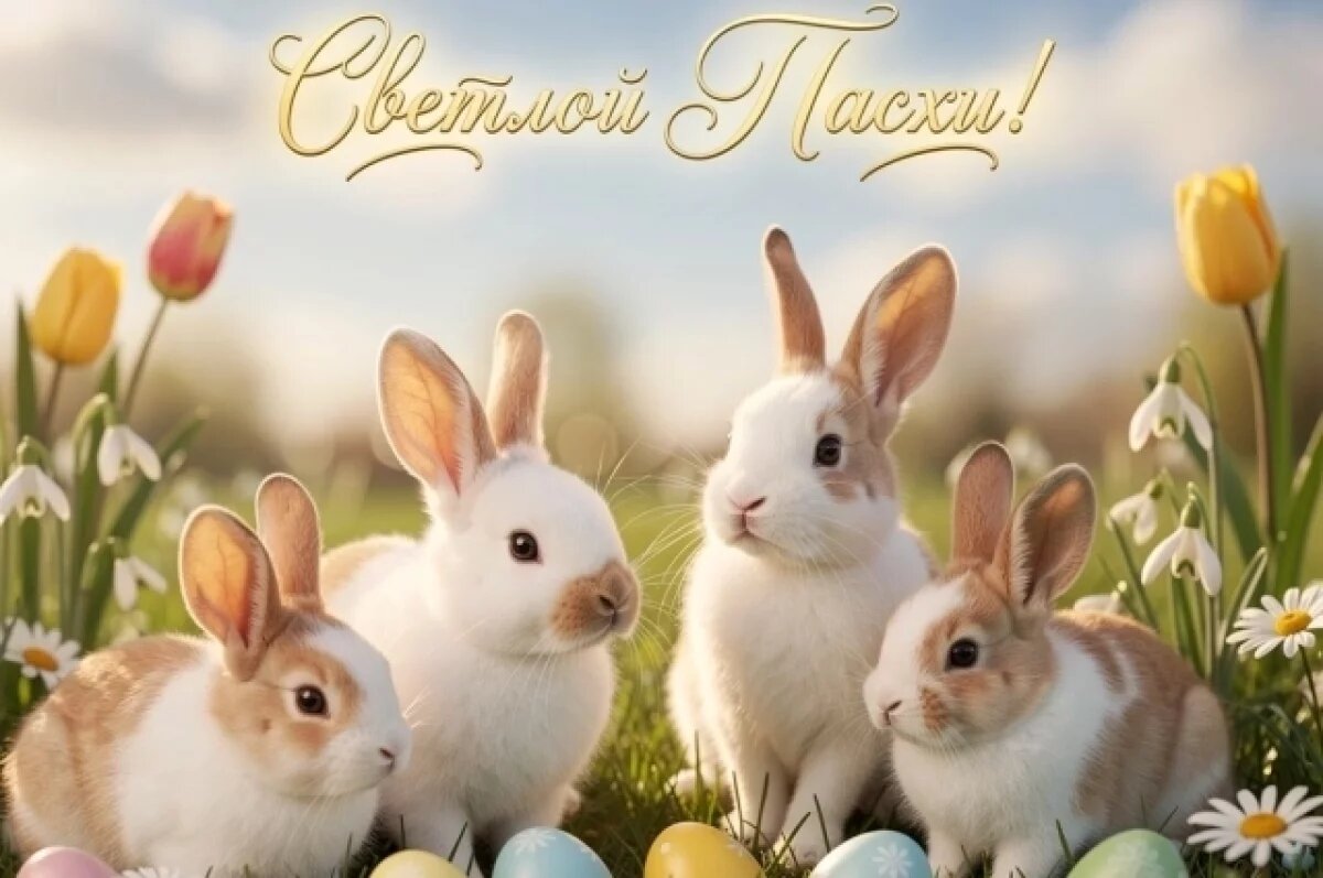    С куличами и яйцами.