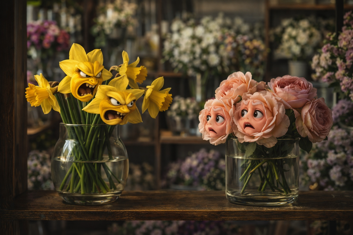 Злые нарциссы и испуганные розы.