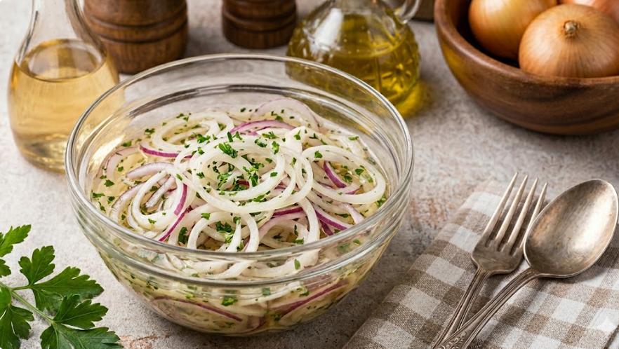 Немецкий салат из репчатого лука, я так долго искала этот рецепт и наконец нашла. Настоящий деликатес из простого лука