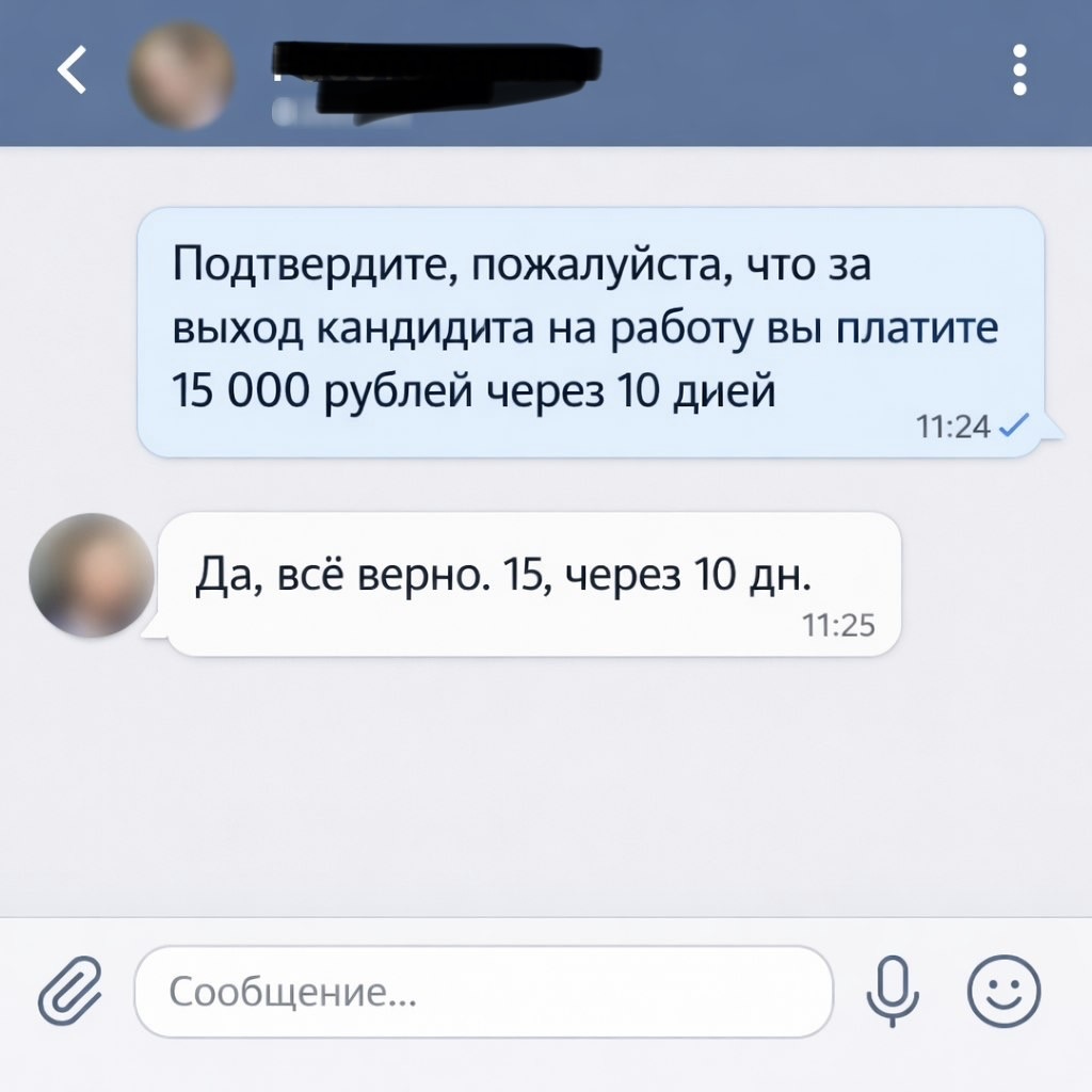 Письменное подтверждение условий сотрудничества с работодателем в мессенджере