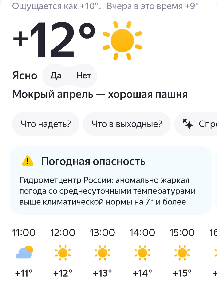 Мокрый апрель - хорошая пашня!) Скрин приложения прогноза погоды