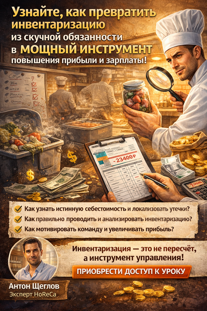 Инвентаризация и учёт на кухне ресторана.