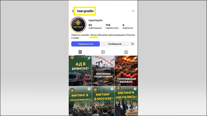    Фейковый Царьград. Скриншот: социальная сеть Instagram*