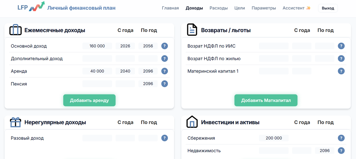 Учёт доходов в LFP: прогноз поступлений для долгосрочного финансового плана