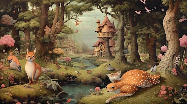 Сказочный лес был таинственным и загадочным.  