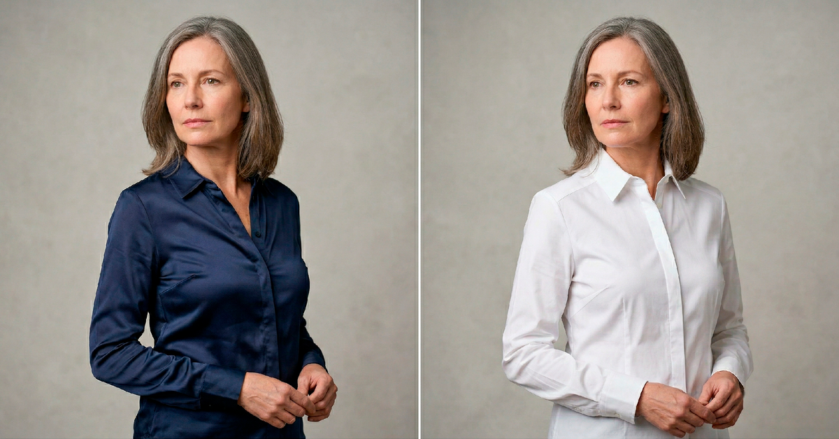 Слева: тонкий полиэстер, который облепил всё. Справа: хлопок с формой. Одна и та же женщина