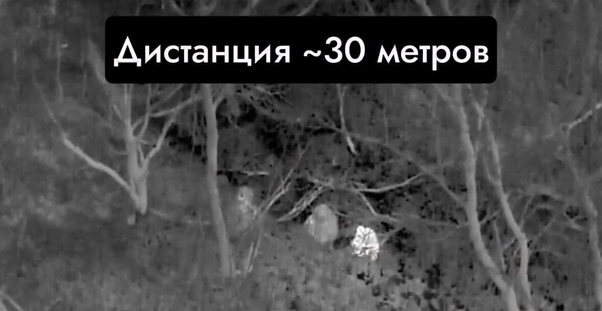 Пример как дрон видет бойцов в тепловизор с маскировкой и без