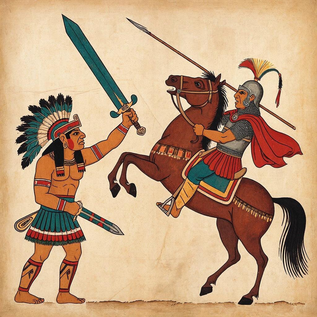 «Они пришли на оленях». Ацтеки никогда не видели лошадей. Всадник и животное казались им единым существом, несущим смерть.