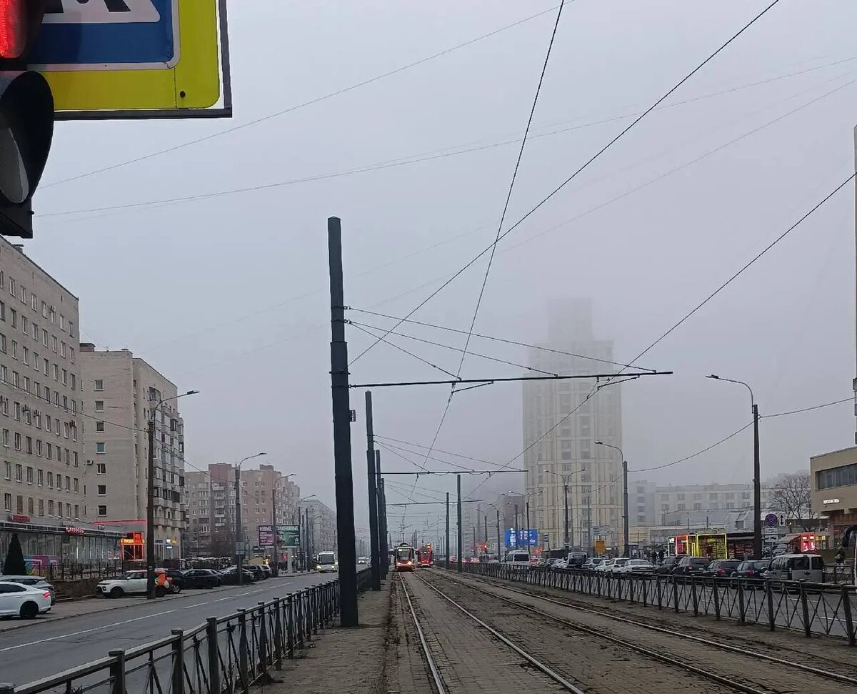    Проспект Просвещения утром 2 апреля. Фото: читательница Мойки78 Мария