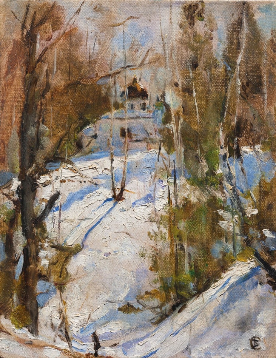 Валентин Серов. «Зима в Абрамцеве. Церковь» (холст, масло, 1886). Третьяковская галерея, Москва.