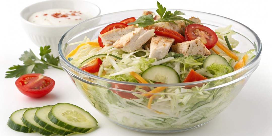 Лёгкий ПП-салат с куриной грудкой: хрустящий, свежий, без майонеза