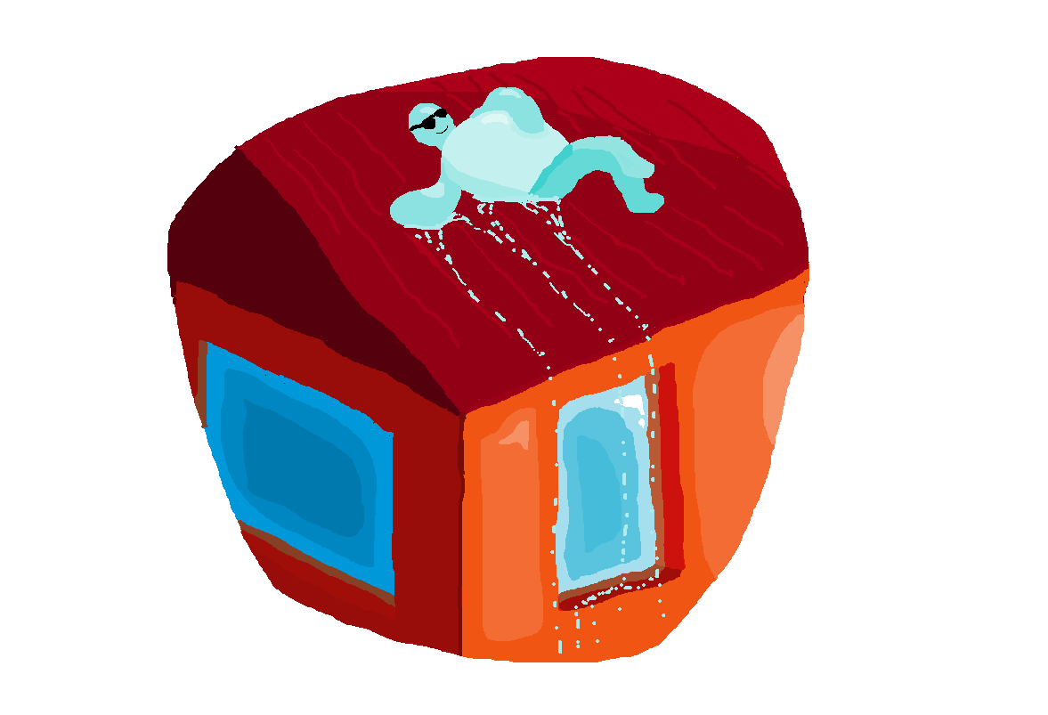 Сугроб на крыше. Надеюсь он поскорее впадет в Каспийское море и ему будет там уютно