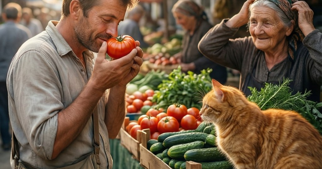 🍅 — Опять будешь нюхать? — окликнула его тётя Нина, поправляя платок