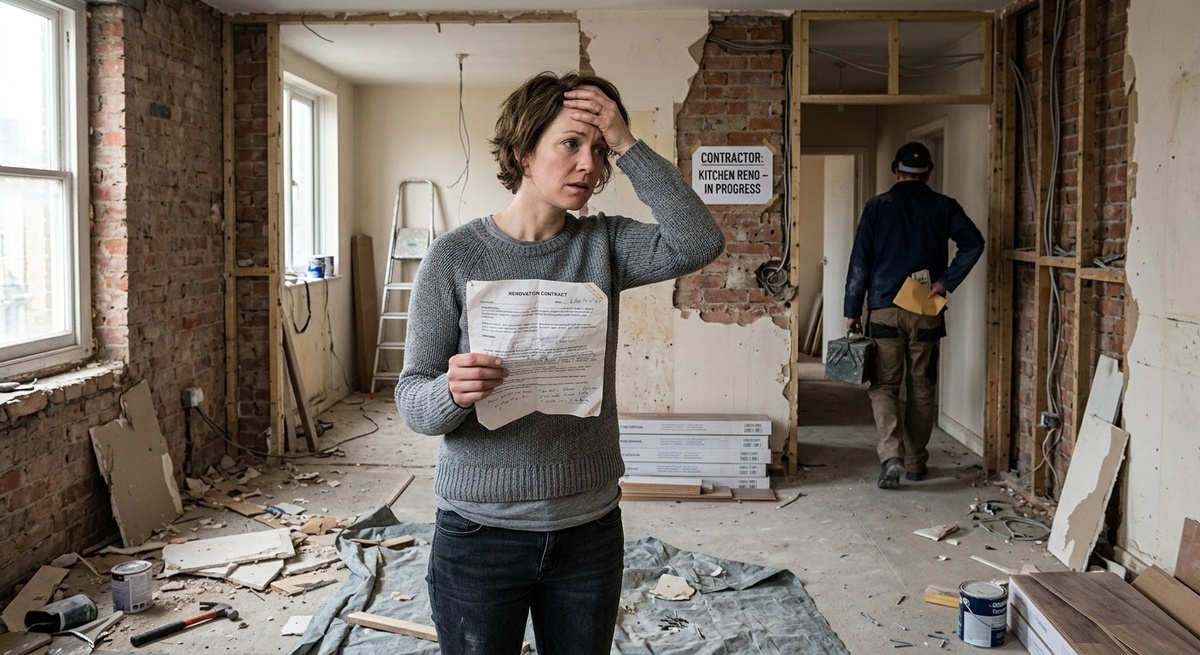 Типичная ситуация с обманом при ремонте: бригадир уходит с деньгами, оставляя недоделанную квартиру.