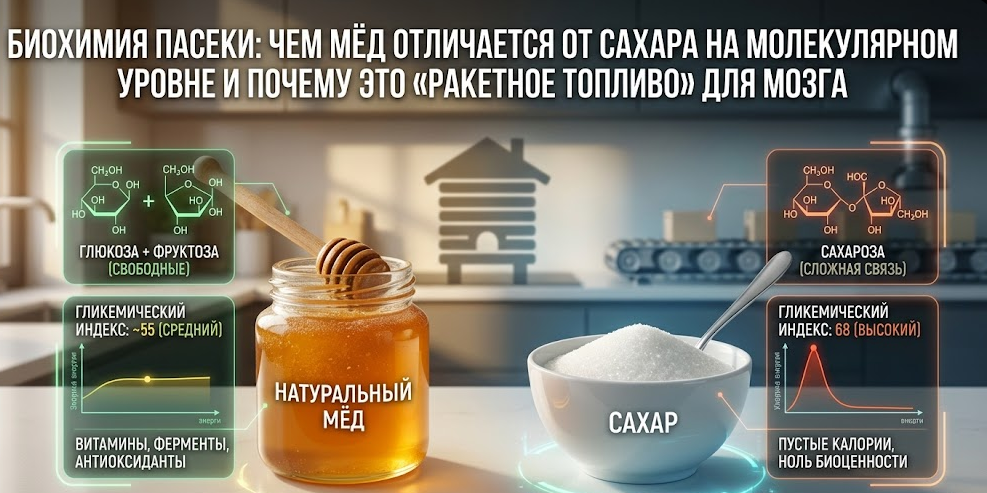 Чем мёд отличается от сахара на молекулярном уровне и почему это «ракетное топливо» для мозга