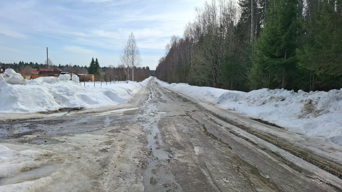 Опасная дорога вдоль сада, здесь, на солнце, уже оттаяла.