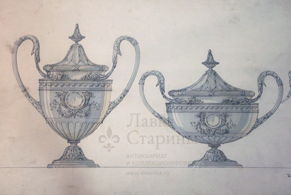 Лист из коллекции эскизов предметов фирмы К. Фаберже, 28 шт., Россия, к. 19 в. Фото с ашего сайта dvaveka.ru