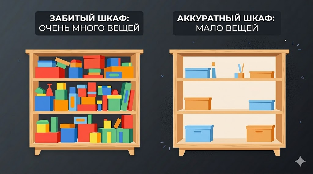 Аналогия с шкафом: минимализм — это не пустой шкаф, а тот, в котором видно каждую вещь и не нужно ничего искать