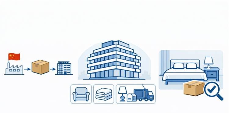 Поставки товаров для отелей и гостиниц из Китая под ключ: мебель, текстиль, оборудование, декор, оснащение номеров, доставка и контроль качества.