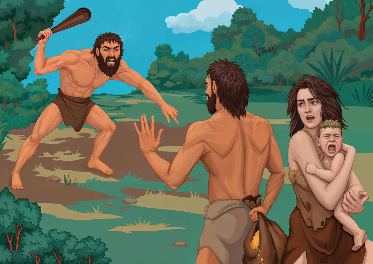 Один пытается отобрать зерно (пищу) у другого. 