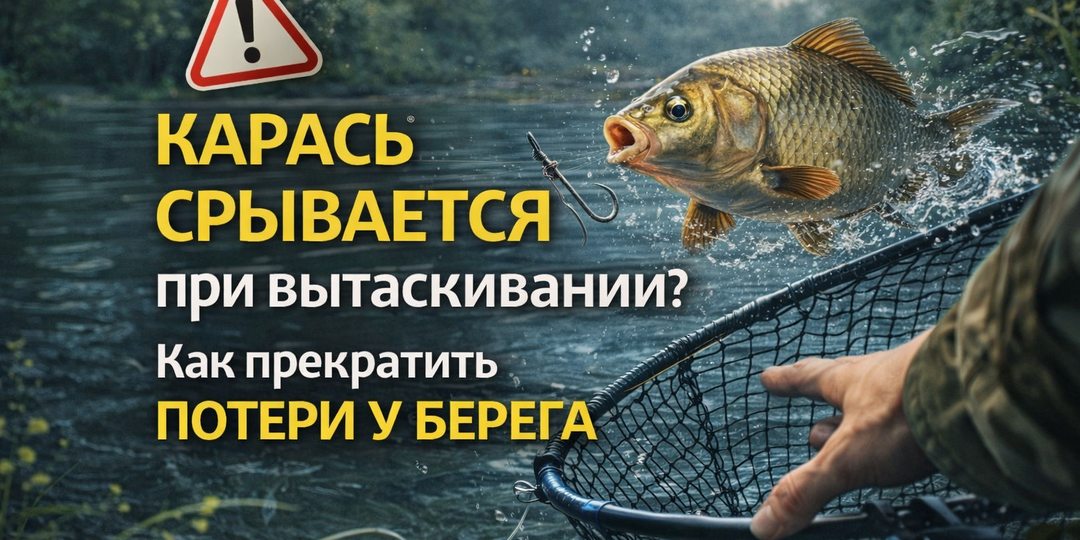 Почему карась срывается при вываживании — и как перестать терять рыбу уже у берега.