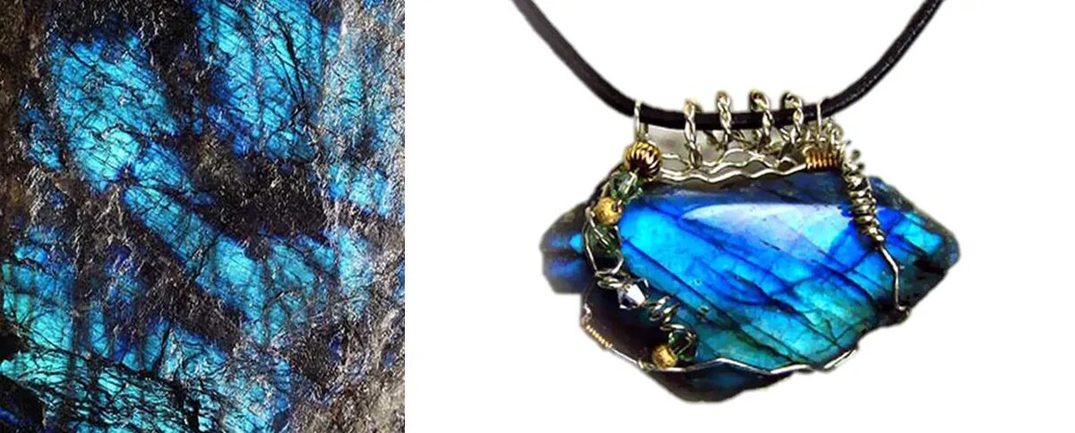 Сам лабрадорит и украшение из него