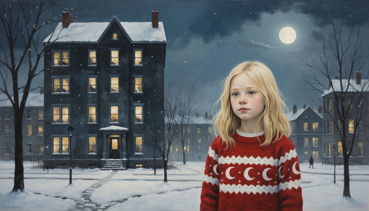 Холодный город, лунная ночь. Изображение от ИИ Шедеврум