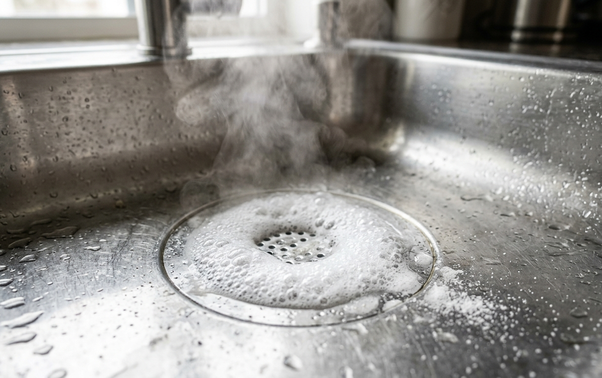 Реакция соли и соды в сливе. Фото: Нейросеть