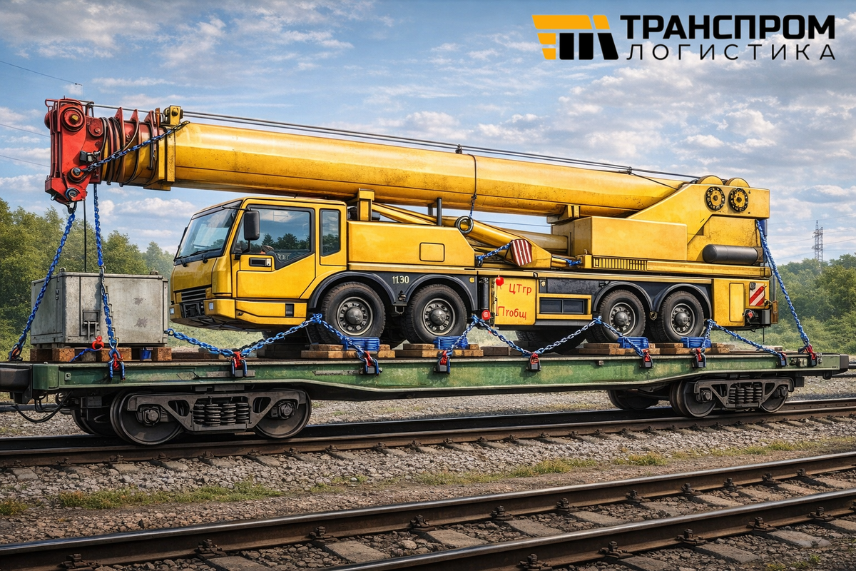Автокран на ЖД платформе
