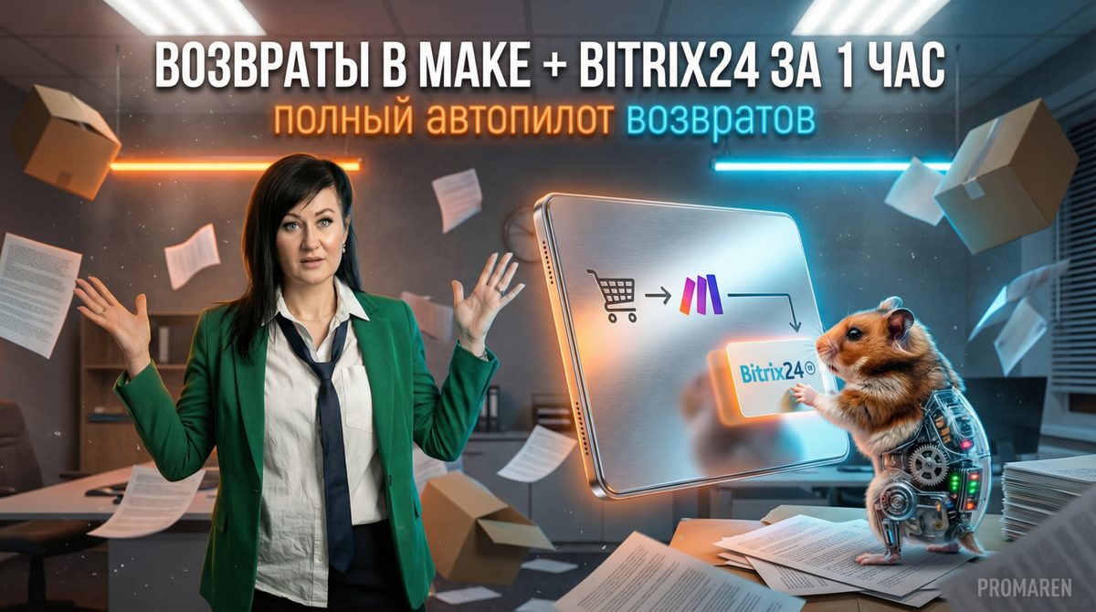    Связка Make, Битрикс24 и 1С Бухгалтерии сокращает время обработки возвратов в несколько раз | Марина Погодина, PROMAREN Марина Погодина