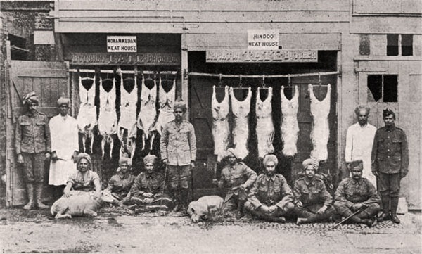 Мясники Британской Индийской армии работают в отдельно отведенных для сикхов и индуистов помещениях. Первая мировая.