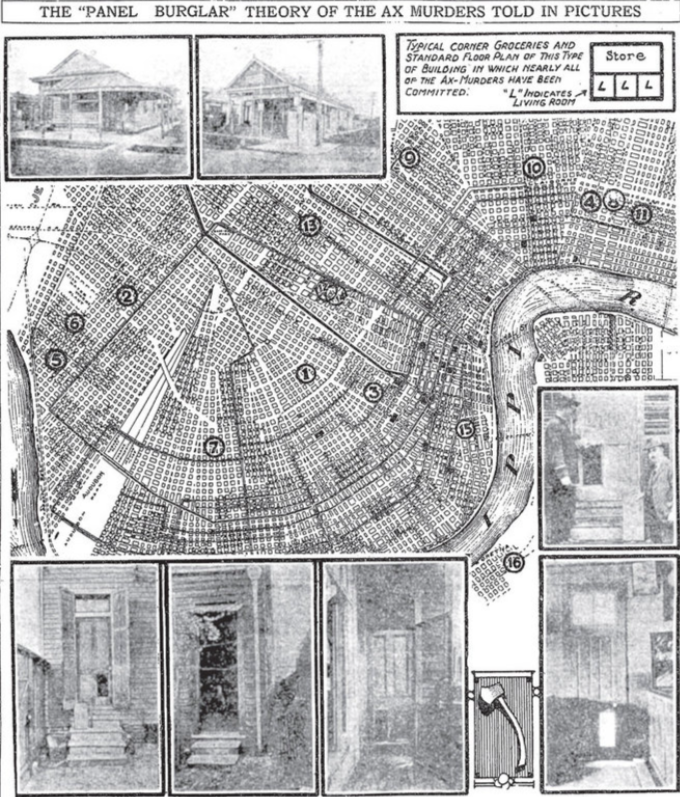 Карта убийств Дровосека, 1919 год.