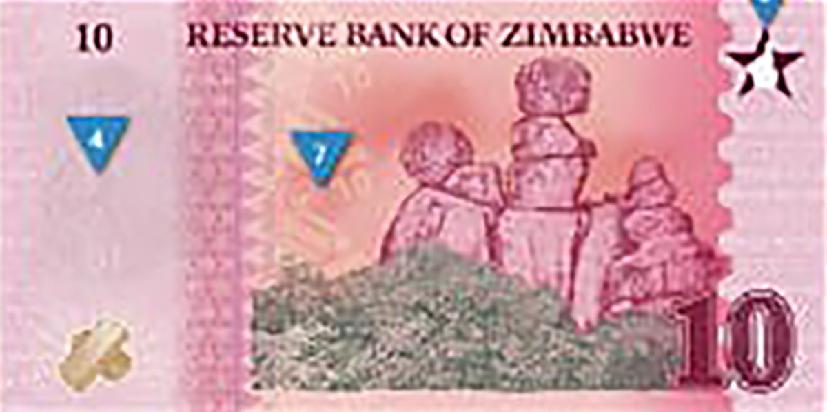 Оборотная сторона (реверс) банкноты 10 зимбабвийских золотых серии 2026 г.