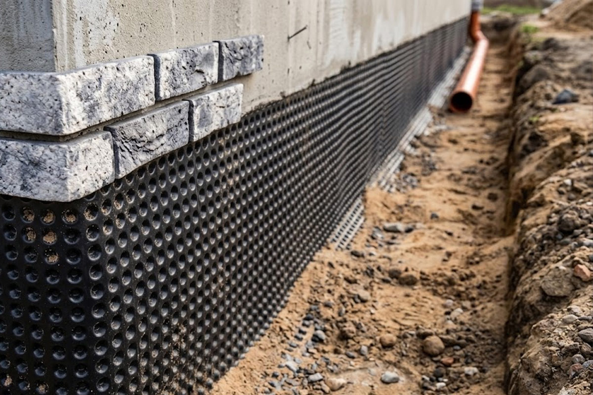 Профилированная мембрана Грунтер для фундамента